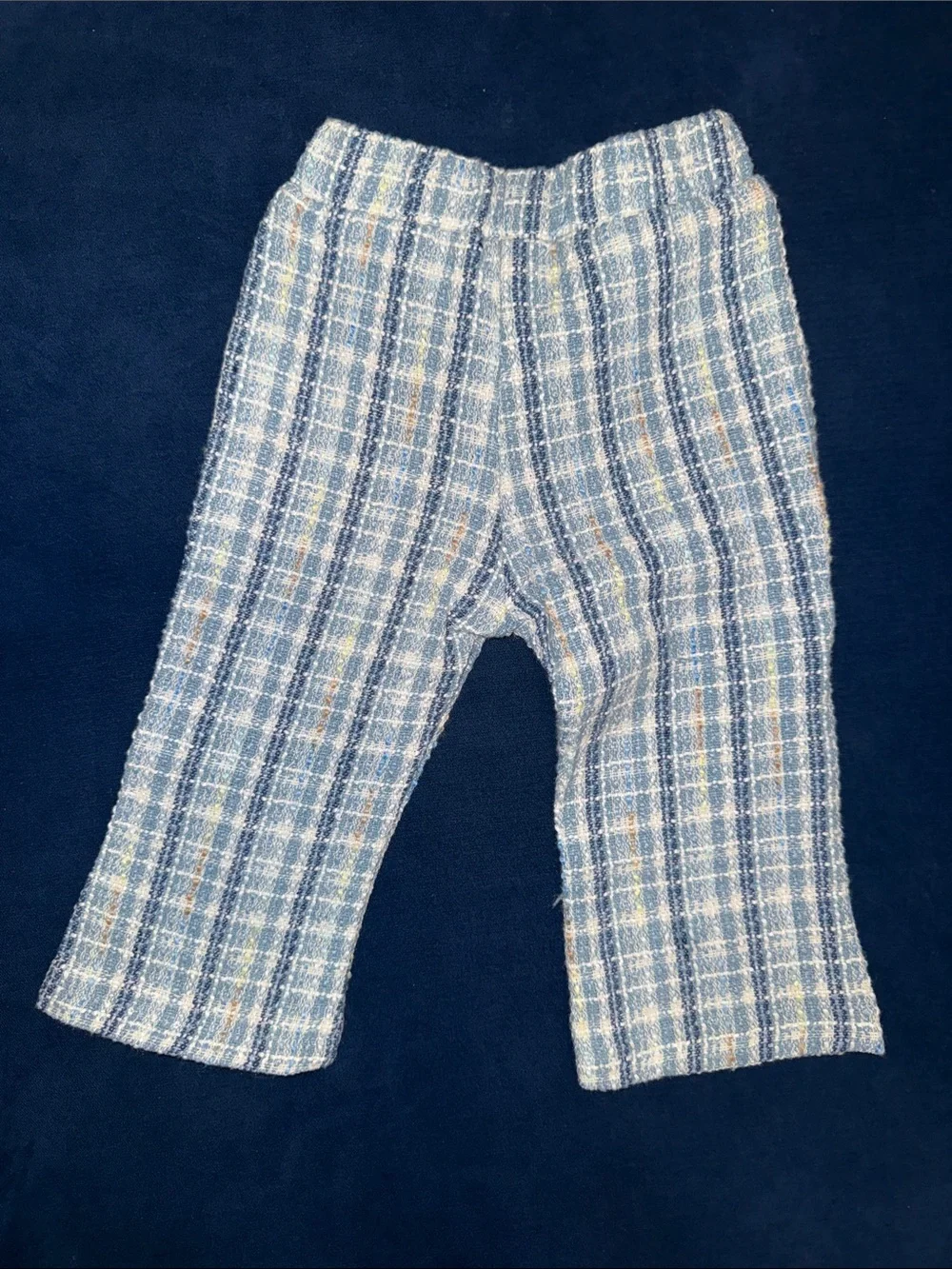 Girls Blue Plaid Tweed Peplum Jumpsuit